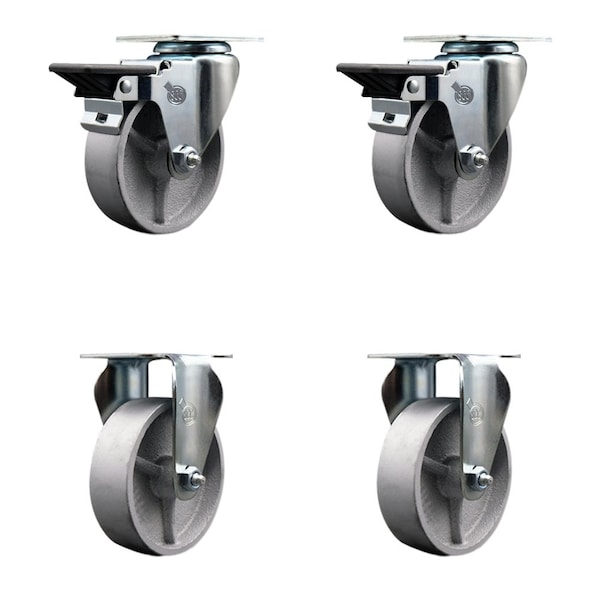 Service Caster 4'' Semi Steel Wheel Swivel Top Plate Caster Set with 2 Posi Brakes 2 Rigid, 4PK SCC-20S414-SSS-PLB-2-R-2 - main